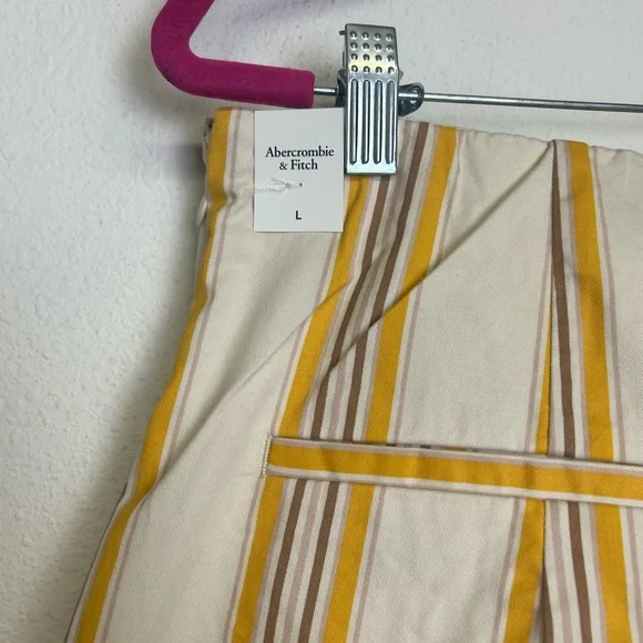 New! Abercrombie & Fitch Yellow Striped Pull On High Waist Side Zipper Shorts LG - Picture 6 of 9